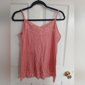 Maurices Womens Lace Trim Cami Tank Top Size L Pink Stretch Romantic Preppy Y2K